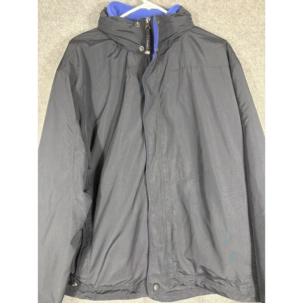 LL Bean Warm-Up Jacket Mens XL Regular Black Blue Fleece Lined Full Zip O BCY9